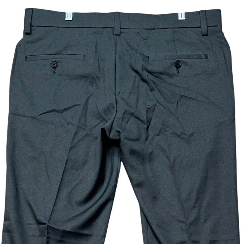 Haggar Pants Mens 34x29 Gray Flat Front Stretch Waistband Cool 18 Pro Slim Fit